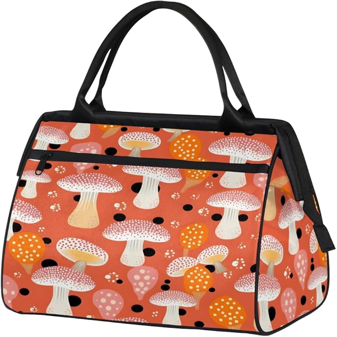 Vintage Mushroom Overnight Weekender Bag for Women Men Travel Duffel Bags Waterproof Luggage Carry on Sports Yoga Gym Bag