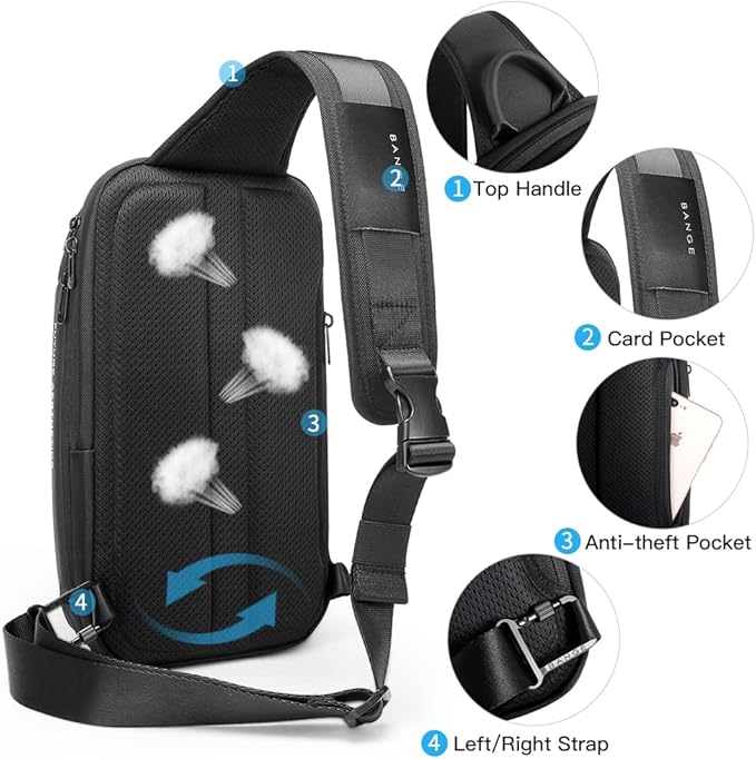 BANGE Men's Crossbody Backpack - Waterproof Shoulder Bag for Travel, Hiking & Daily Commute