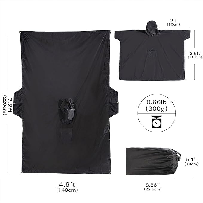 Cosmine Hooded Rain Poncho for Adult with Pocket, Waterproof Lightweight Unisex Raincoat Jacket for Hiking Camping Emergency
