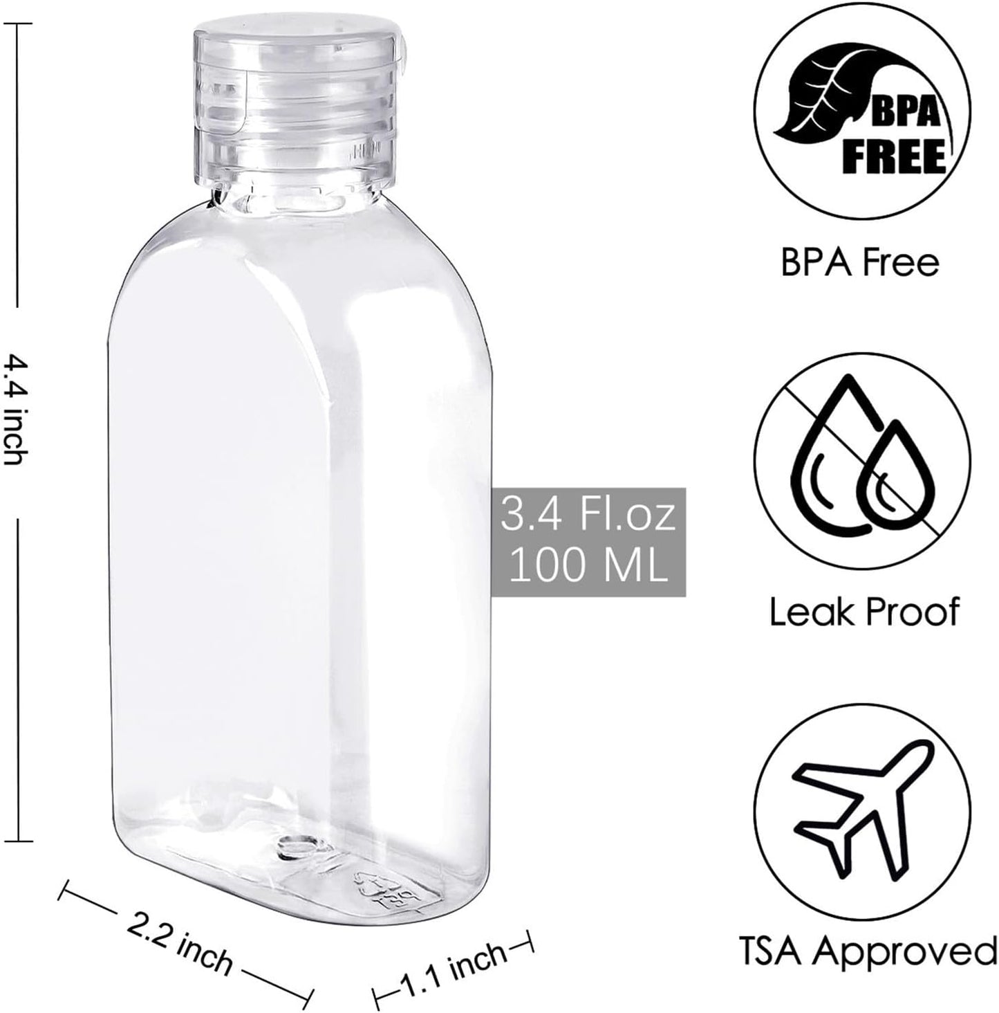 TUZAZO 6 Pack Travel Bottles for Toiletries 3.4oz/100ml Travel Size Containers TSA Approved, Clear Plastic Lotion Bottle Refillable Squeeze Bottles with Flip Cap for Shampoo, Conditioner & Lotion