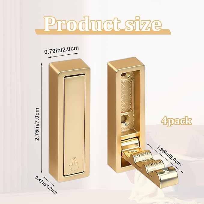 4pack Gold Foldable Wall Hooks, Folding Coat Hooks Wall Mounted, Foldable Plant Hanger, Gold Coat Rack Wall Mount (4, Square)