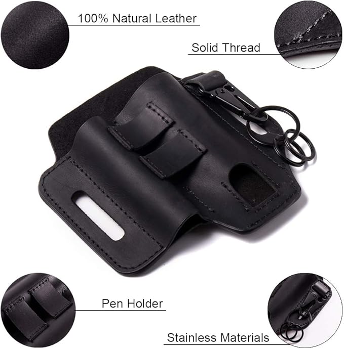 Gentlestache Multitool Belt Sheath, EDC Leather Belt Organizer, Belt Holder with Multitool Pouch, Flashlight Holder, Pen Holder and Keychain Clip, Practical EDC Belt Pouch for Men