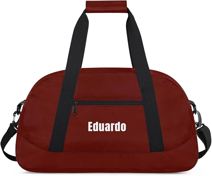 Custom Name Duffle Bag Personalized Kids Gym Bag Travel Overnight Weekender Bag Sports Bag for Boys Girl Coffee Brown