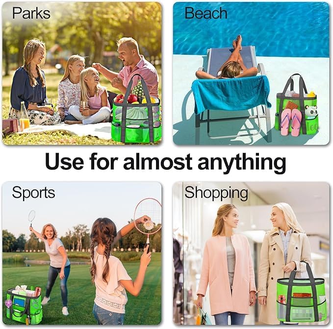Mesh Beach Bags for Women - Family Beach Tote Bag for Toys, Towels, Travel Vacation Cruise Essentials