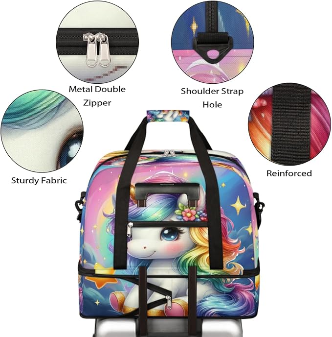 Rainbow Animal Unicorn Star Large Weekender Bag with Shoe Compartment Travel Duffel Bags for Women Carry On Hospital Overnight Bag Foldable Personal Item Travel Bags Tote Gym Sports Airplanes