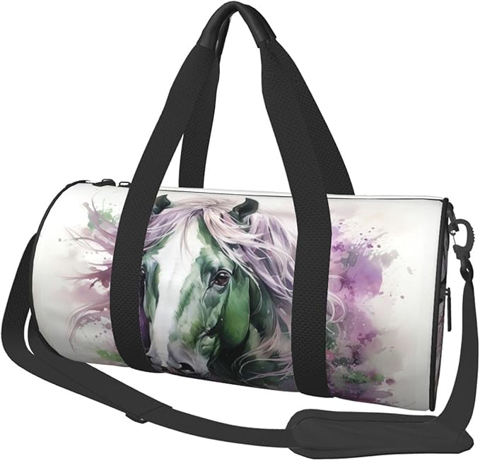 Green Horse Sports Gym Bag for Women Men Travel Duffel Bag Tote Weekender Bag Canvas Carry on Overnight Bag for Travel Swimming Fitness Workout Sports Duffle Bag
