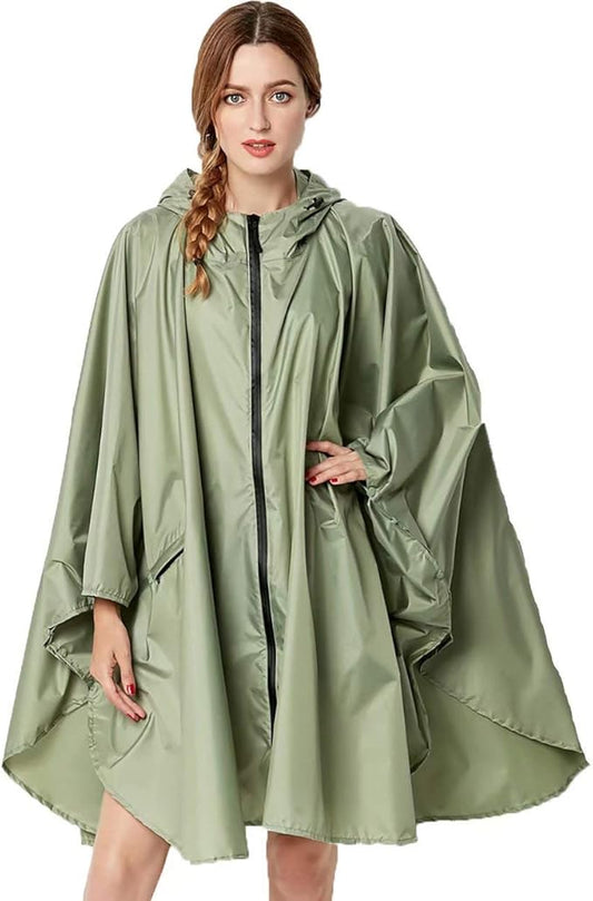 NUUR Rain Poncho for Women Adults Unisex Hooded Zipper Raincoat Waterproof Reusable Hiking Rain Coat with Pockets
