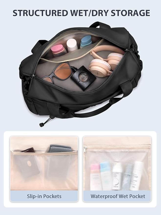 Small Gym Bag for Women with Yoga Mat Holder and Wet Compartment, Mini Gym Duffle Bag Yoga Bag with Water Bottle Pocket for Workout Travel, Black