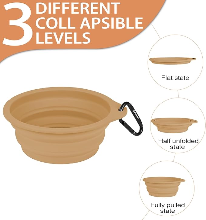 Portable Collapsible Dog Bowl, Food Grade Silicone, Large Capacity, Easy to Wash - Ideal for Outdoor Camping and Hiking, Suitable for Dogs, Cats, and Pets (Brown)