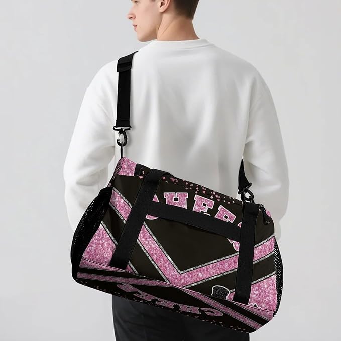 Personalized Cheer Bag Gifts for Girls Sport Cheerleading Gym Travel Duffel Bag Overnight Weekender Bags with Name (Pink)
