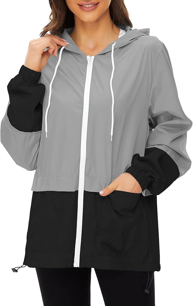 Zando Lightweight Rain Jacket Women Waterproof - Raincoat for Women Packable Rain coat Hooded Windbreaker for Travel Outdoor