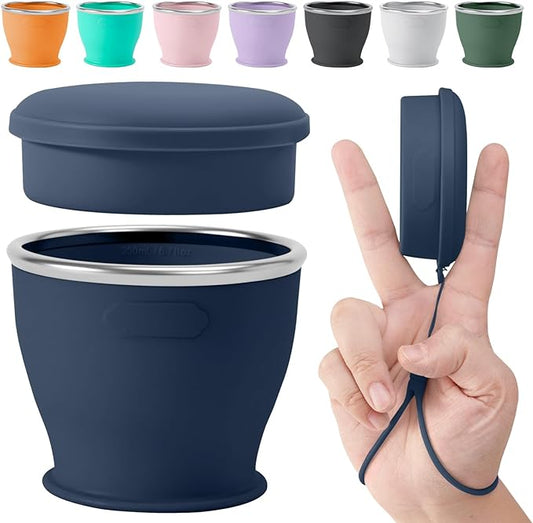 Collapsible Travel Cup, BPA-Free Reusable Water Cup, Lightweight Drinking Cups with Lids and Carrying Strap, Dishwasher Safe Silicone Cups for Camping, Travel, Airports, Hotel (6.7oz, Navy)