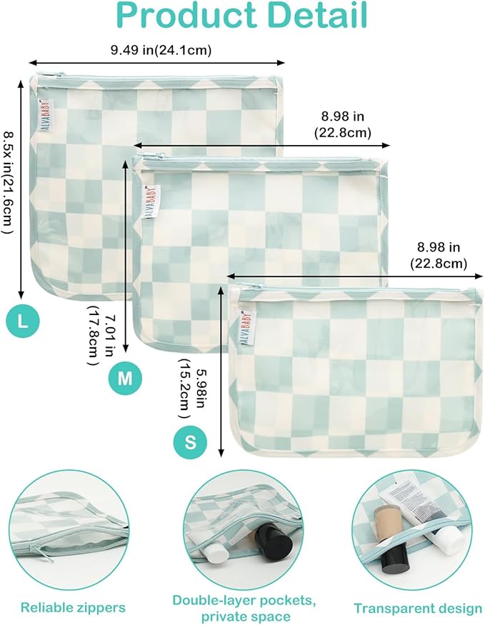ALVA Diaper Bag Pouches | 3pcs Mess-Proof Travel Toiletry | TSA Approved Toiletry Bag | Cosmetic Makeup Bag Diaper Organizer for Baby and Mom Essentials