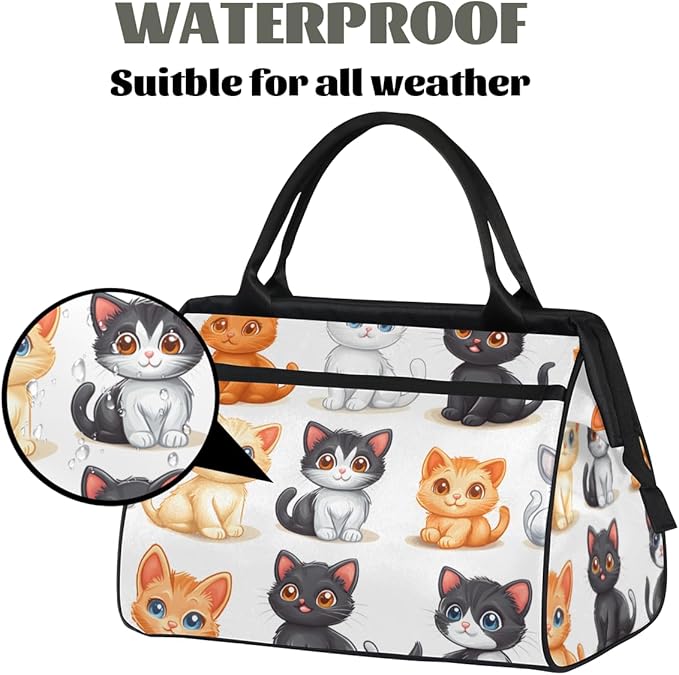 Cartoon Animals Cat Overnight Weekender Bag for Women Men Travel Duffel Bags Waterproof Luggage Carry on Sports Yoga Gym Bag