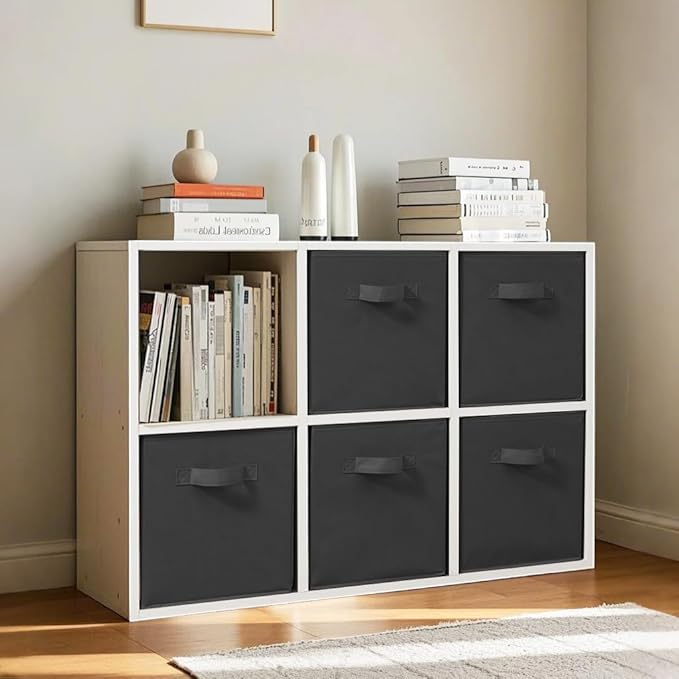 Easi 11 inch Cube Storage Bins, 12 Storage Cube Organizer, Collapsible Fabric storage cubes with Handles, Closet Storage Basket For Organization, Shelf Basket For Shelves Clothes Books, Black