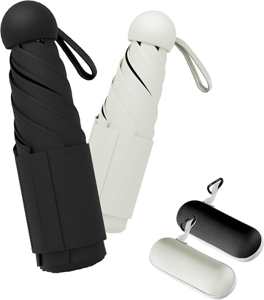 Travel Mini Umbrella Compact Small & Lightweight, UV Rain Protection, Pocket-Sized Folding Umbrellas with Quickdraw & Case for Men Women & Kids Backpack