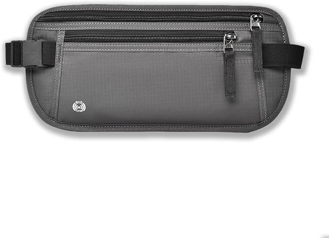 Passport Wallet RFID Blocking Slim Anti Theft Holder Travel Unisex Adjustable Waist Money Belt with Secure Zipper（dark gray）