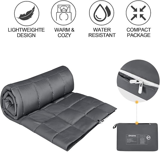 KingCamp Puffy Blankets for Cold Weather Camping, Warm Down Alternative Outdoors Indoors Quilt, Lightweight Compact Packable Windproof Blanket for Stadium, Airplane, Travel, Picnics, Backpacking