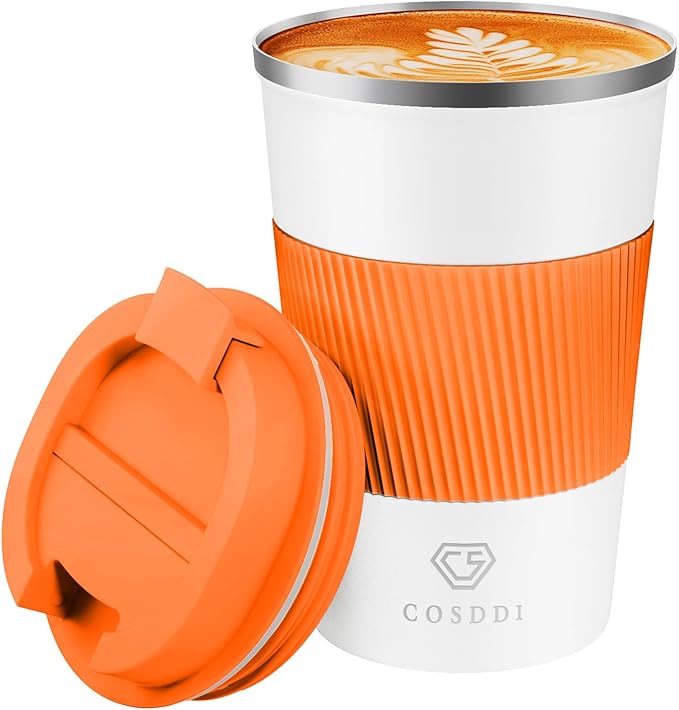 CS COSDDI 12 oz Stainless Steel Vacuum Insulated Tumbler - Coffee Travel Mug Spill Proof with Lid - coffee Cup for Keep Hot/Ice Coffee,Tea and Beer (Orange color)