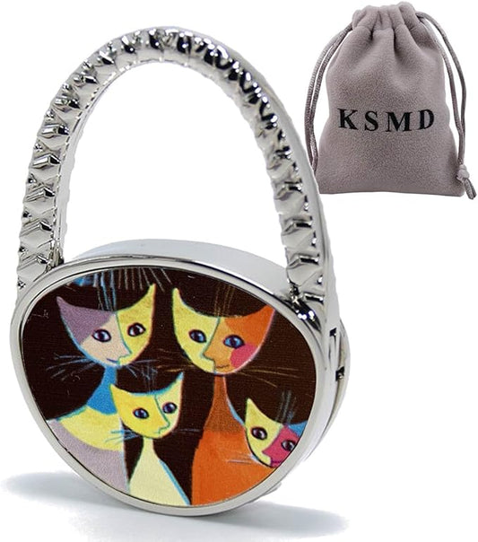 KSMD Animal Design Purse Hooks for Table and Bars,Portable Purse Hanger Organizers Hooks Handbag Holder Pocketbook Holder Bag Storage for Desk Bag Hook,Foldable Folding Table Hook Hanger (Cat Family)
