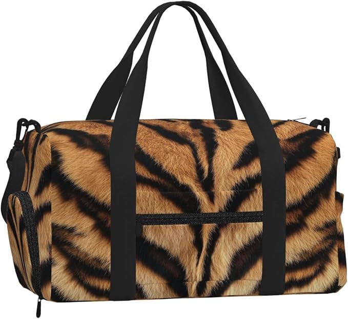 Sports Gym Bag Animal Tiger Skin Print Travel Duffel Bag With Shoe Compartment Shoulder Strap, Lightweight Water-Resistant Weekend Overnight Totes For Women Men