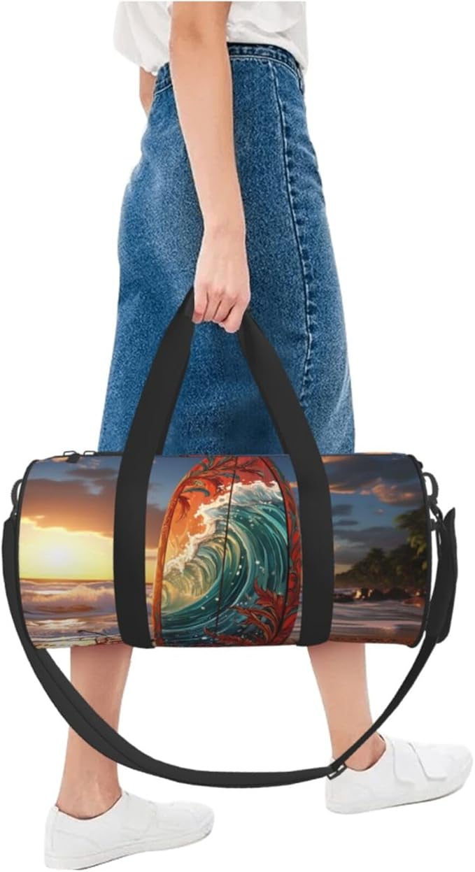 Colorful surfboard Sports Gym Bag for Women Men Travel Duffel Bag Tote Weekender Bag Canvas Carry on Overnight Bag for Travel Swimming Fitness Workout Sports Duffle Bag