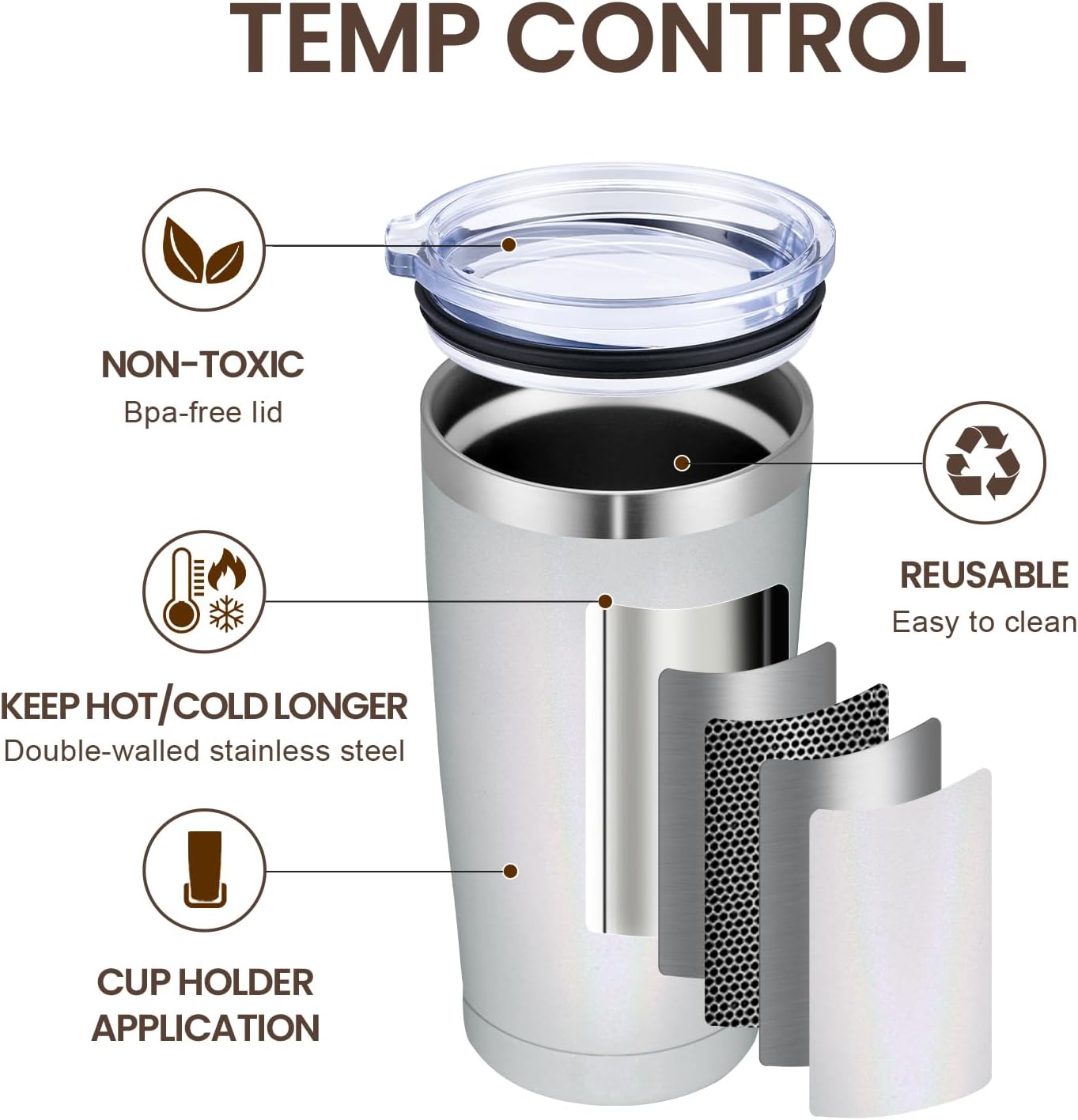 MEWAY 20oz Tumbler 8 Pack Double Wall Vacuum Insulated Travel Glitter Mug Bulk, Stainless Steel Tumblers with Lid and Straw, Powder Coated Coffee Cups for Woman(Rainbow White,Set of 8)