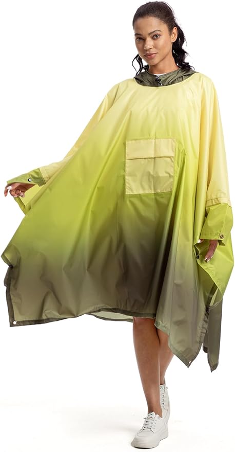 NUUR Rain Poncho for Women Adults Unisex Hooded Zipper Raincoat Waterproof Reusable Hiking Rain Coat with Pockets