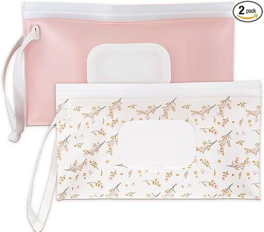 Baby wipes dispenser，portable baby wipes holder for outdoor, Refillable baby wipes container, on the go wet wipe pouch for travel, resuable wipes dispenser for hiking (pink)