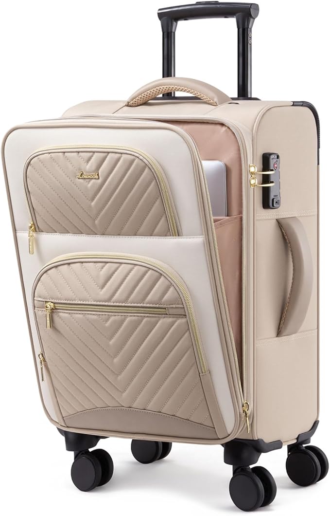 LOVEVOOK 20 Inch Carry On Luggage 22x14x9 Airline Approved, Lightweight Softside Carry-on Suitcase with Spinner Wheels & TSA Lock, Water-Resistant Travel Luggage with 3 Packing Cubes