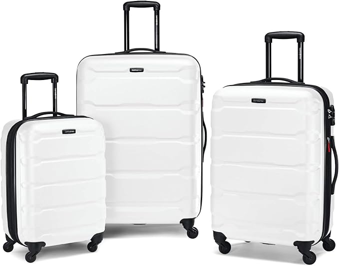 Samsonite Omni PC Hardside Expandable Luggage with Spinner Wheels, Checked-Large 28-Inch, White