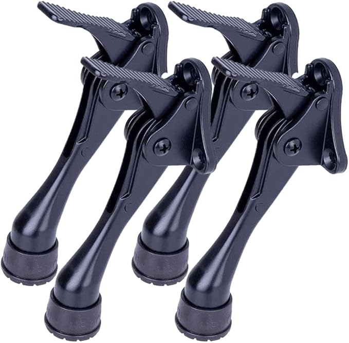 One Touch Kickdown Door Stopper, Door Holder, Heavy Duty Door Stops, Bottom of Door, Height-Adjustable Rubber Tips by HASHI (Black 4 inch x 4pack)