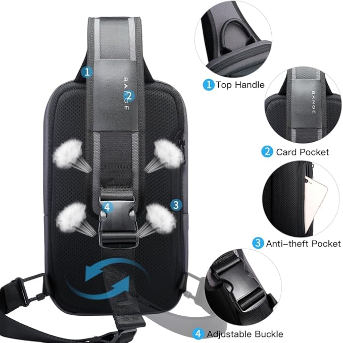 BANGE Men's Crossbody Backpack - Waterproof Shoulder Bag for Travel, Hiking & Daily Commute