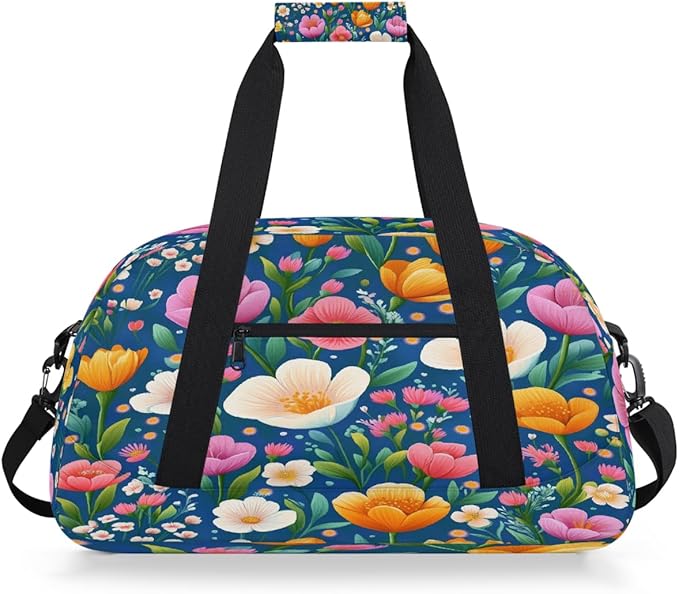 Kids Duffle Bag Girls Boys Spring Colorful Floral Garden Weekender Overnight Bag,Lightweight Duffel Bags for Traveling Gym Sport Dance