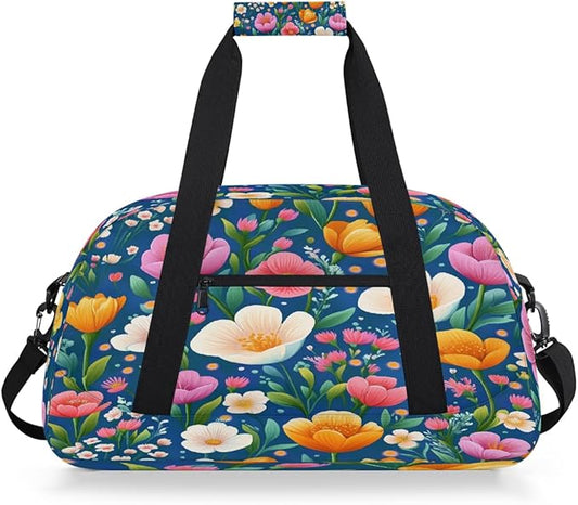 Kids Duffle Bag Girls Boys Spring Colorful Floral Garden Weekender Overnight Bag,Lightweight Duffel Bags for Traveling Gym Sport Dance