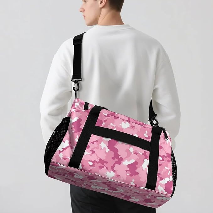 Personalized Name Travel Bag Sports Player Duffel Bags Camouflage Pink White Camo Perform Training Bag for Men Women Adjustable Shoulder Strap