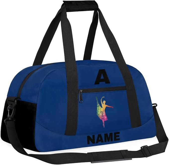 Personalize-Kids-Sports-Duffel-Bags With Custom Name Text Carry-On Overnight Travel Gym Lightweight Dance Pattern Sports Bags For Girls Boys Kids,Blue 3