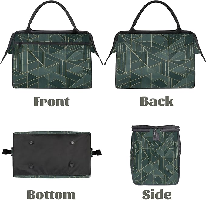 Teal Gold Geometric Lines Travel Duffel Bag, Waterproof Sports Gym Duffle Bag, Large Capacity Weekender Carry On Overnight Bags for Women Men