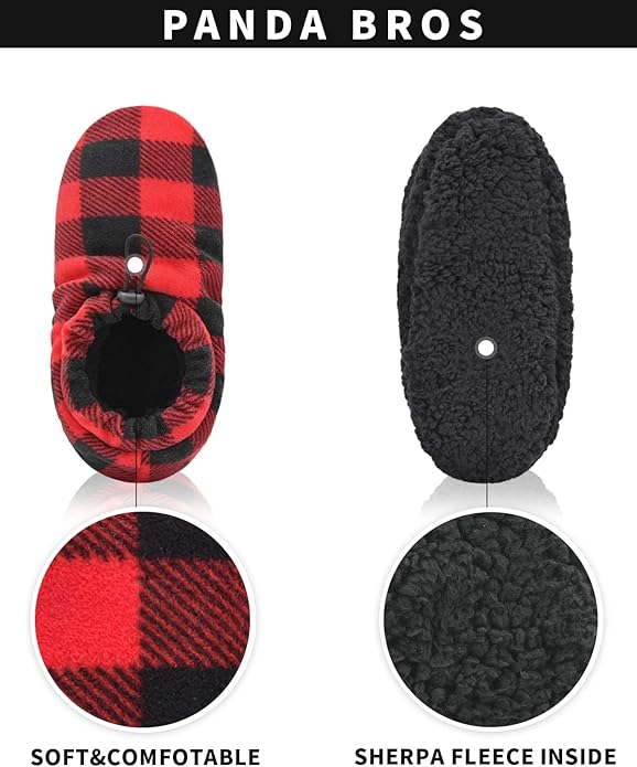 Panda Bros Mens Slipper Socks With Non Skid Bottoms, Warm Slipper Socks With Grippers For Men, Fuzzy House Slippers