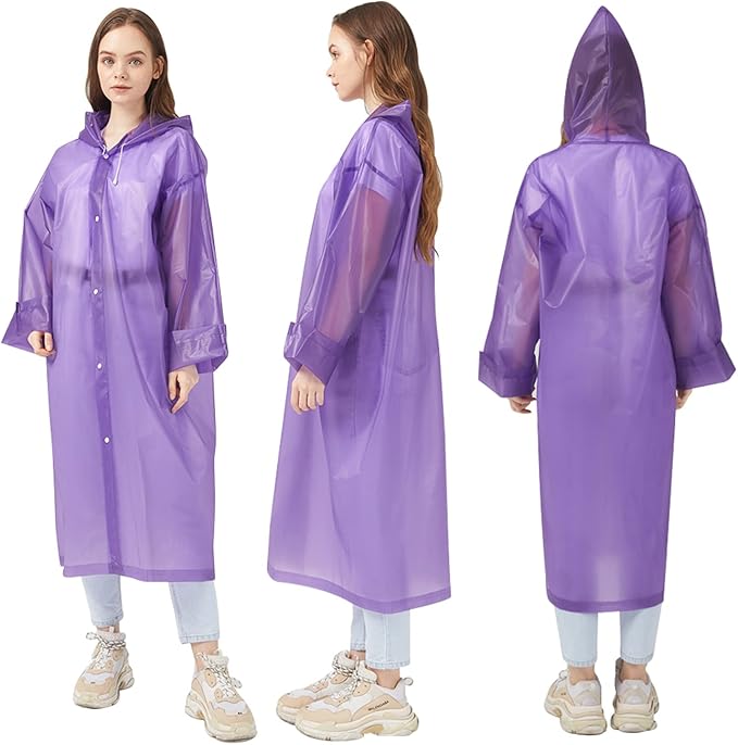 Rain Ponchos Raincoats for Adults Women, Reusable Rain Jacket Coats with Hood for Family Disney Park Travel 2 Pack