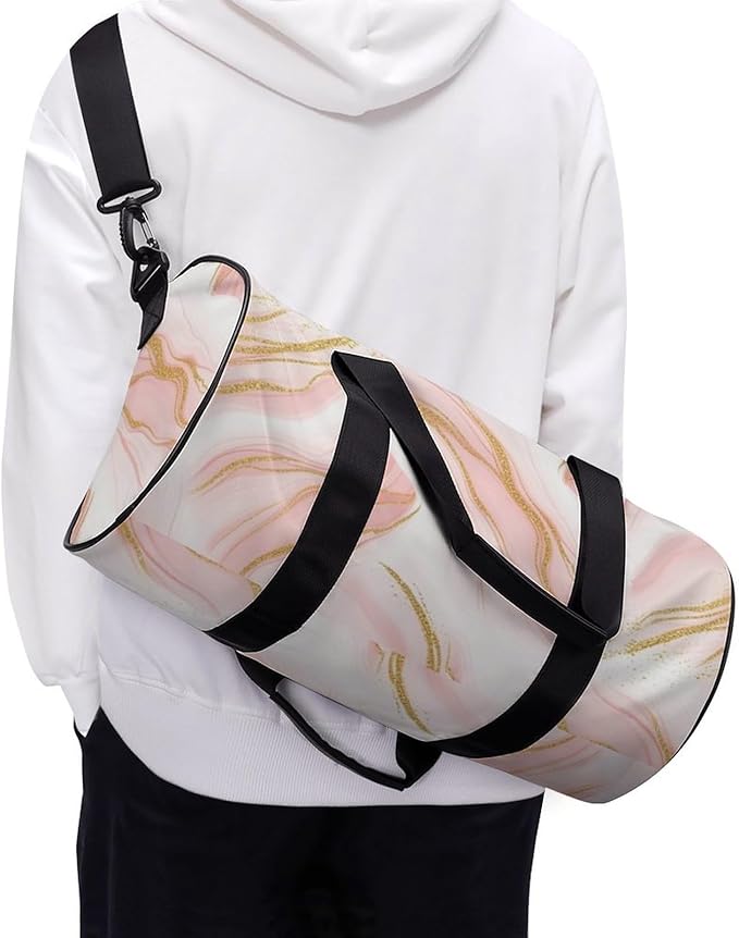Workout Lightweight Duffel Bags Pink Gold Marble Art Basketball Football Weekender Bag Foldable Gym Travel Bags for Men Women