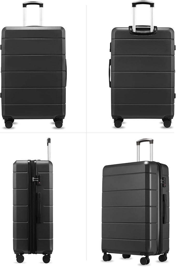 28 Inch Checked Luggage with Spinner Wheels, 106L Large Expandable Hardside Suitcase with TSA Lock, Durable ABS Hard Shell for Family Vacation and International Travel (28 in, Black)