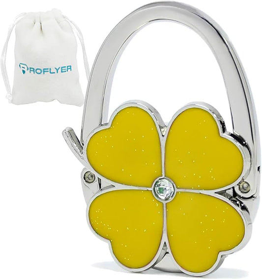 Four Leaf Clover Design Foldable Handbag Hanger Folding Purse Table Hook Holder (Yellow)