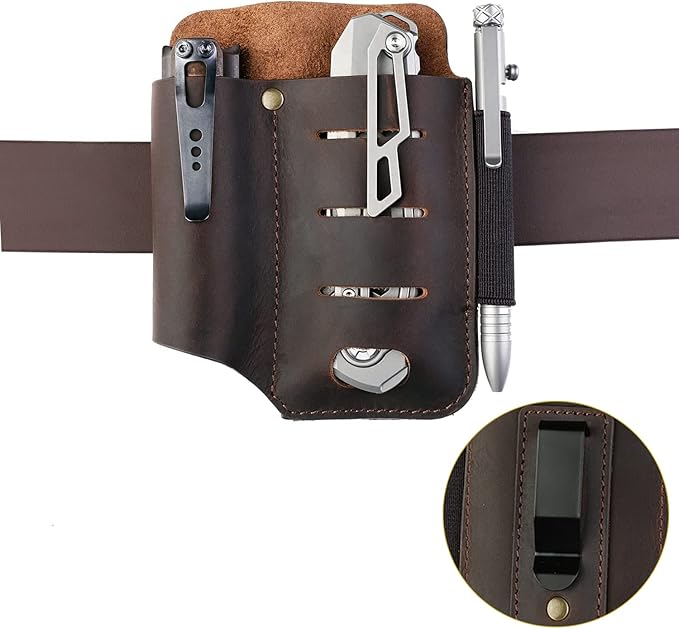 VIPERADE PJ15 Multitool Sheath for Belt, EDC Leather Sheath, Leather Flashlight Holster, EDC Belt Organizer, Leather EDC Pocket Organizer, Flashlight Sheath