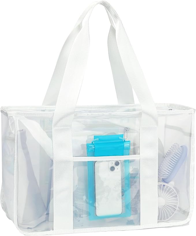 Iridescent Clear Beach Bag for Women, Large Pool Tote Cruise Vacation Essentials - Waterproof, Zipper Closure