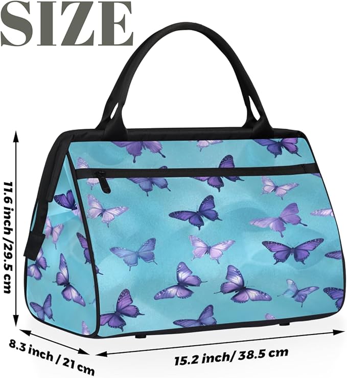 Purple Butterfly Overnight Weekender Bag for Women Men Travel Duffel Bags Waterproof Luggage Carry on Sports Yoga Gym Bag