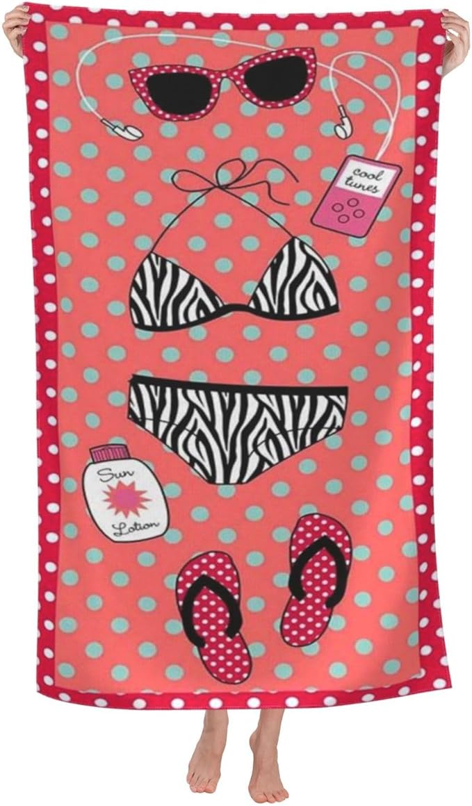 Cute Beach Towel for Women/Adults, Personalized Microfiber Beach Towels Bulk, Quick Dry Beach Towel for Pool, Lightweight Bath Towels Oversized Clearance 30"x 60"