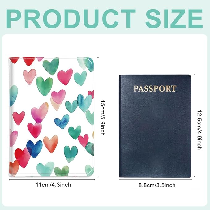PU Leather Passport Holder Cover 5.9×4.3 Inch with Credit Card Slot and Boarding Pass Slot Combo Blocking Passport Holder Wallet Cover Case for Travel Boarding Essentials (Heart)