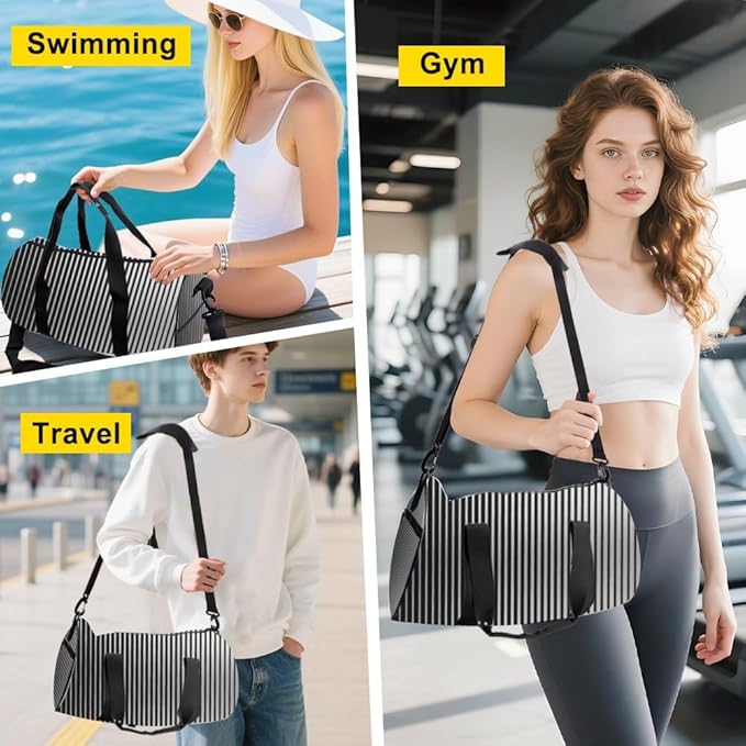 Unique Line Stripe Design Easy Clean Gym Duffle Bag For Men Women Oxford Tote Bags Adjustable Shoulder Strap, Convertible Carry Backpack Goth Duffle Bag For Camping Yoga Gym Essentials Women