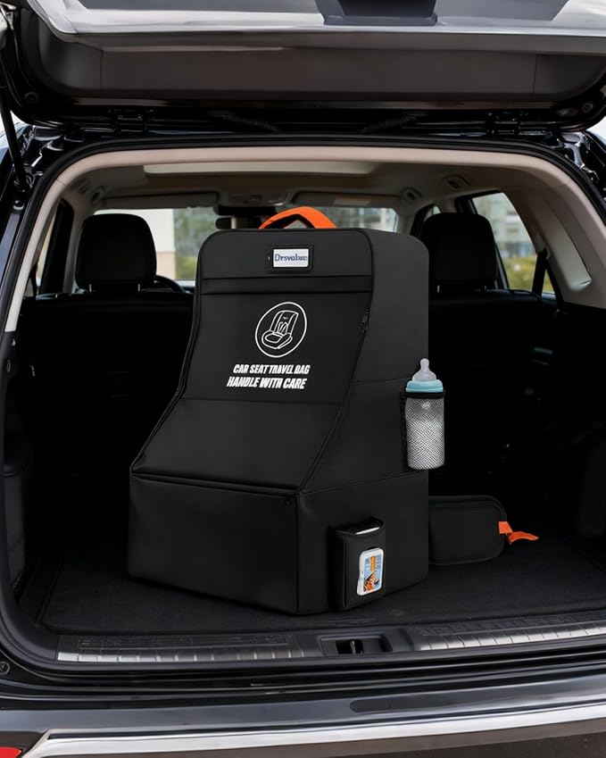 Padded Car Seat Travel Bag for Airplane, Heavy-Duty & Waterproof Car Seat Backpack for Air Travel, Fits Most Baby Car Seats, Boosters & Carriers with Airtag Compatible - Black